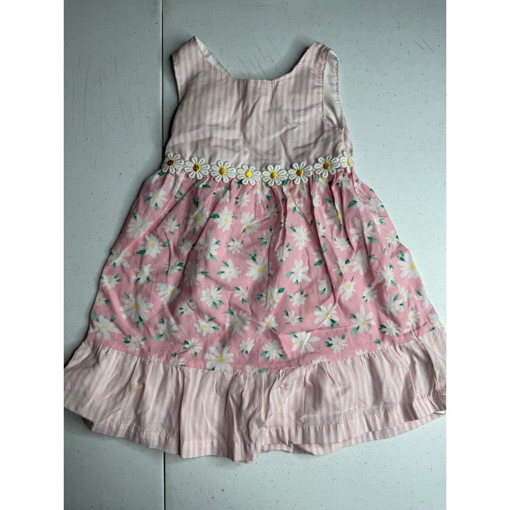 Penelope Mack Baby Girls Pink Stripe Floral Daisy Applique Cutout Dress 12M